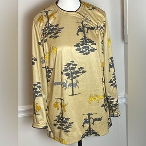 Vintage Leslie Fay Pullover Tunic Oriental Motif with Frog Closure Bell Sleeves